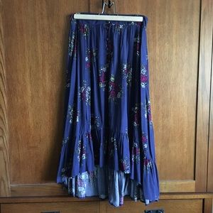 Navy Floral Ruffle Hem Skirt